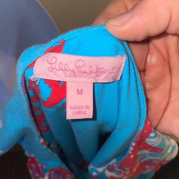 Lilly Pulitzer Size M Dress Jia Turquoise Coral Cascade Sleeveless Jersey Knit J - Picture 4 of 4